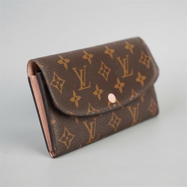 Ví LV hoa nâu có nắp nút hồng KG+