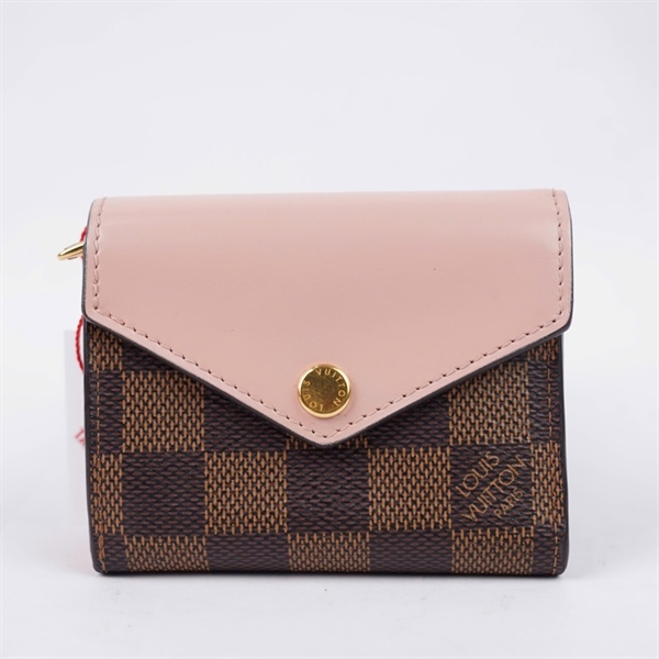 Ví LV ô vuông nâu gập 3 nắp hồng (TN3189) (LT) KG+