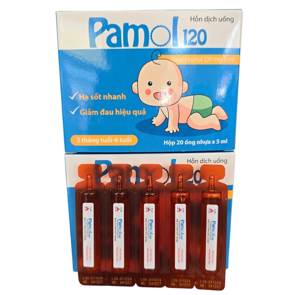 Pamol 120 (Hạ sốt nhanh) (3 tháng tuổi đến 6 tuổi) (H*4vỉ*5ống*5ml) - CPC1 Hà Nội