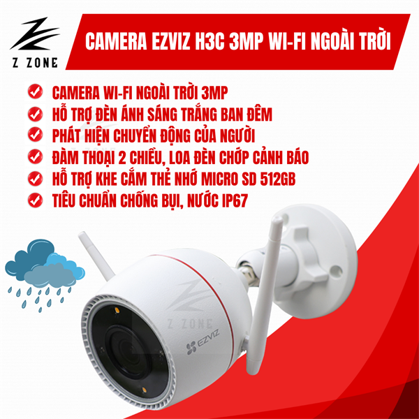 Camera Ezviz H3c 3MP Wi-Fi Ngoài Trời - Đèn Trợ Sáng- Đàm Thoại 2 Chiều