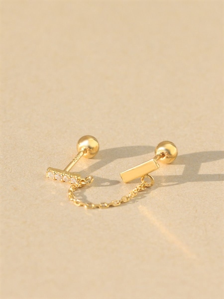 14K Rectangle cubic Duo-piercing