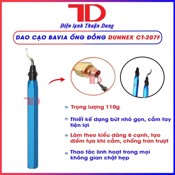 Cây cạo bavia ống đồng DUNNEX CT-207F, tay cầm bằng nhôm, thân lục giác (Thùng 100 cái)