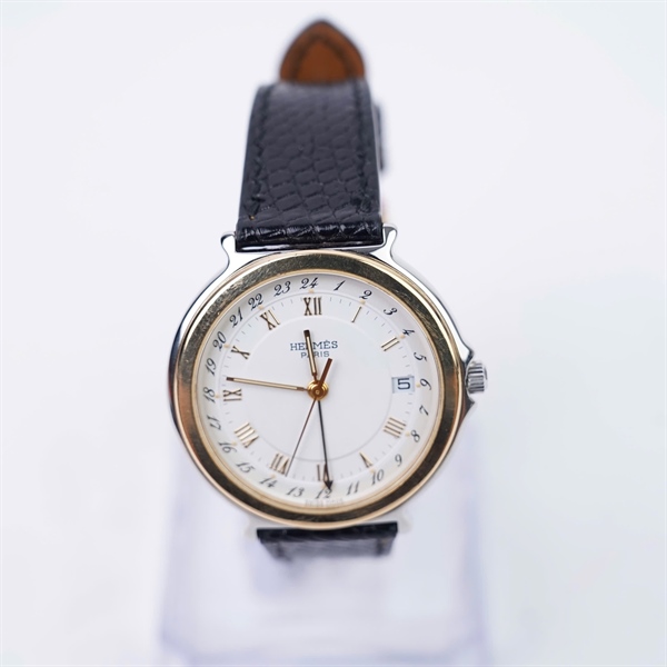 Đồng hồ Hermes viền vàng dây đen (410766) sz38 (HN) KG+