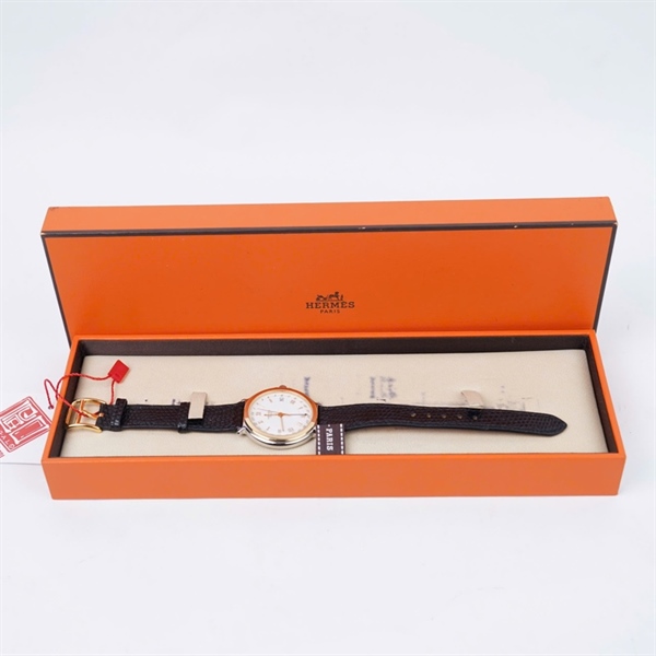 Đồng hồ Hermes viền vàng dây đen (410766) sz38 (HN) KG+