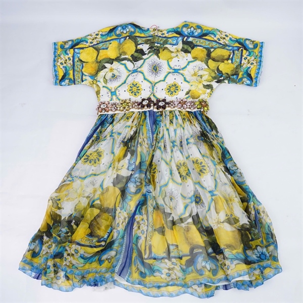 Đầm D&G họa tiết xanh vàng đính đá KG+