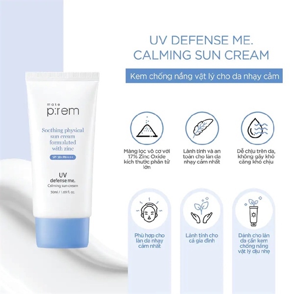 Kem Chống Nắng Make P:rem UV Defense Me #Cho Da Nhạy Cảm 50ml