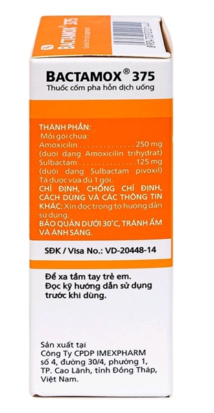 Pms - Bactamox 375 (Amoxycilin 250mg + Sulbactam 125mg) (H*12gói) - Imexpharm 2
