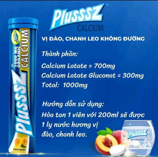 Plusssz calcium hương đào chanh leo không đường (Tub*20viên sủi) - Balan 3