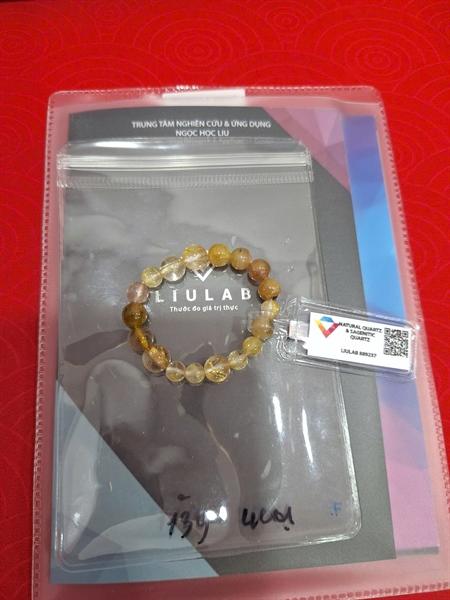 Vòng tay thạch anh tóc vàng 13 hạt 7.72-5.47mm (889237)+