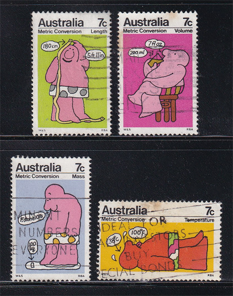 Bộ 4 Tem Úc - Chuyển Đổi Số Liệu | Australia - Metric Conversion 1973 (4) | Used/CTO