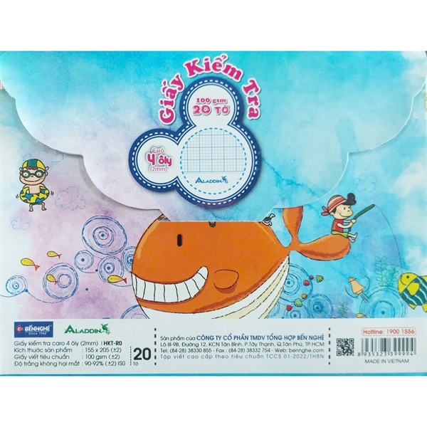 Giấy Kiểm Tra 4 Ôly TiE Aladdin 100gsm HKT-R0 100 gsm – 20 Tờ - Mẫu Yummy Cá Voi Siêu Dễ Thương
