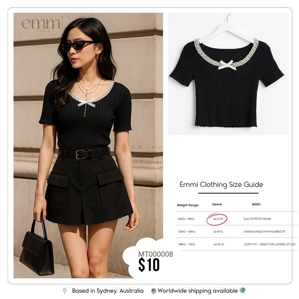 Black Ribbed Top with Lace Detail for Slim Frames
