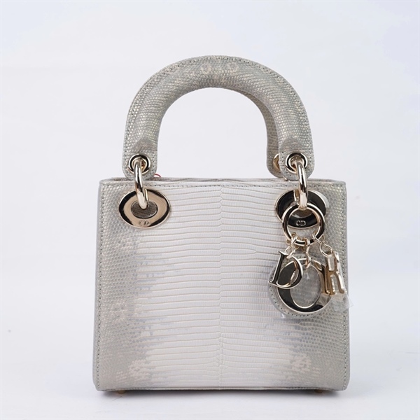 Túi Dior Lady xám trắng da thằn lằn (02-MA-0235) szmini (BQ) KG+