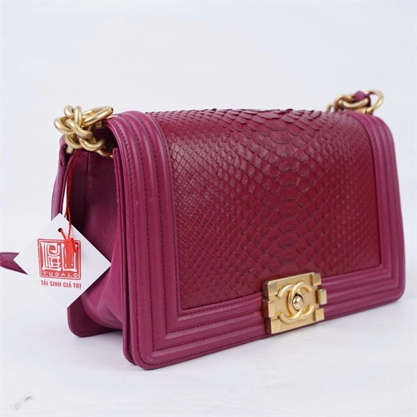 Túi Chanel Boy đỏ hồng da trăn (26447538) sz25 (BQ) KG+