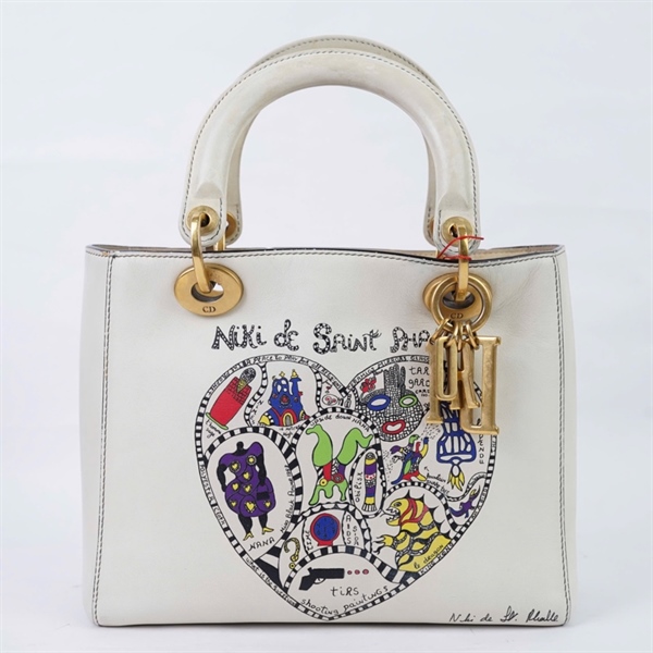 Túi Dior Lady trắng in hình trái tim kèm lót form (01-BO-0118) szM (HN) KG+