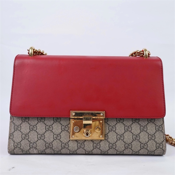 Túi GG Padlock xám nắp đỏ (409486-489879) sz30 (BQ) KG+