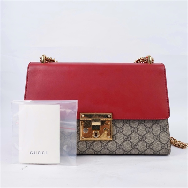 Túi GG Padlock xám nắp đỏ (409486-489879) sz30 (BQ) KG+