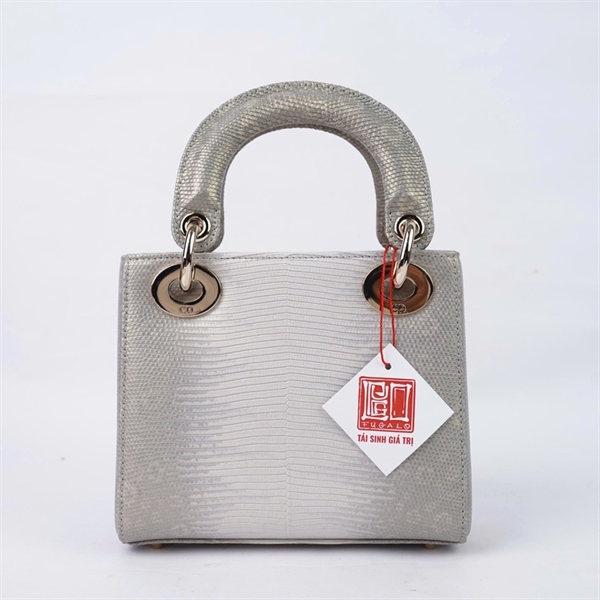 Túi Dior Lady xám trắng da thằn lằn (02-MA-0235) szmini (BQ) KG+