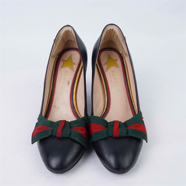 Giày GG đen đính nơ sz37,5 cao 7cm (HN) KG+