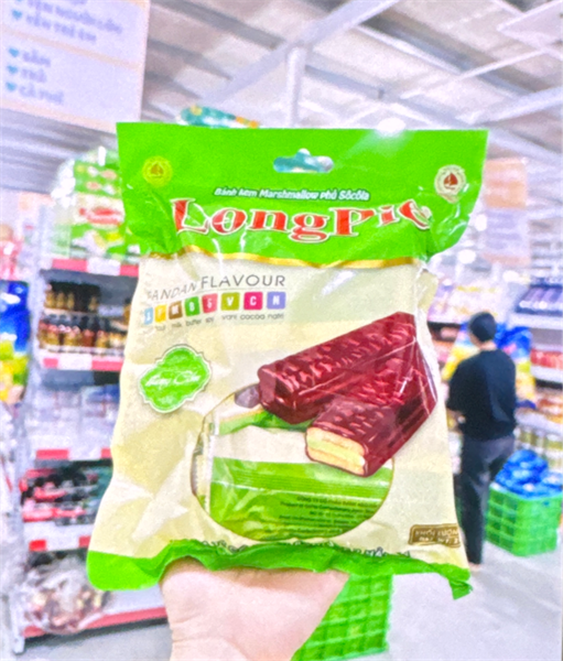 Bịch bánh Long Pie phủ socola trắng 216g ( Xanh lá )