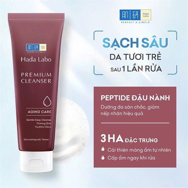 Sữa rửa mặt chăm sóc da lão hóa cao cấp Hadalabo Premium Cleanser Aging care 100g 2