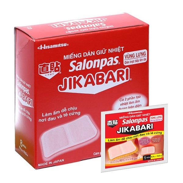 Miếng dán giữ nhiệt Salonpas Jikabari (Hộp 8 miếng) - Nhật Bản/Hisamitsu