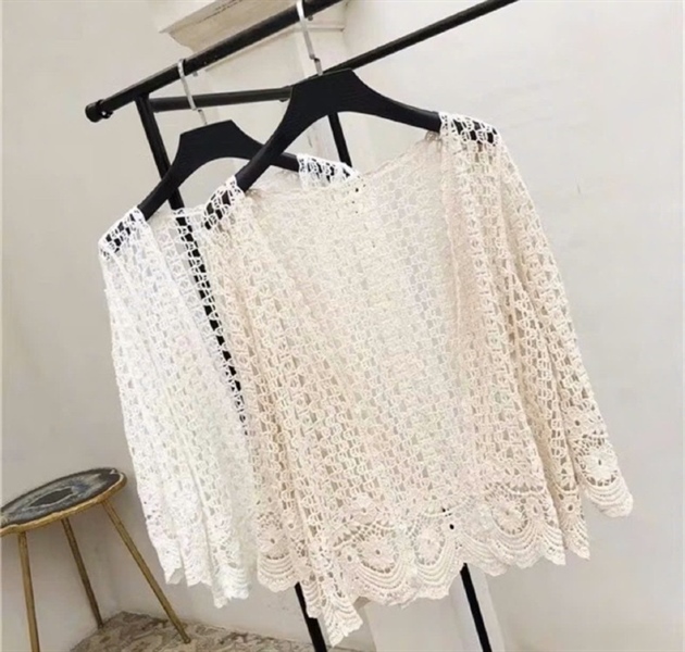 Áo khoác ren lưới Kimono (be/trắng)