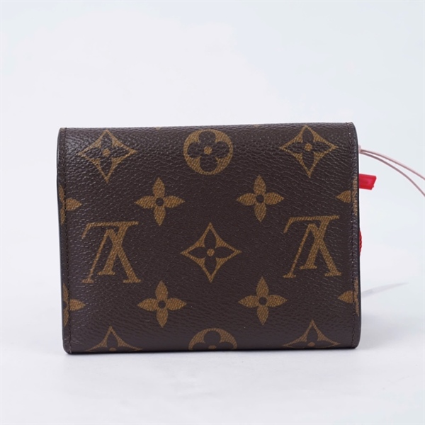 Ví LV hoa nâu gập 3 nút hồng (LT) KG+