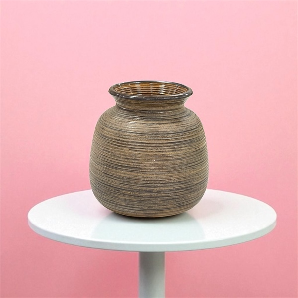 Bình hoa gốm sứ nâu vai vuông ganh ngang thấp (mẫu 3)