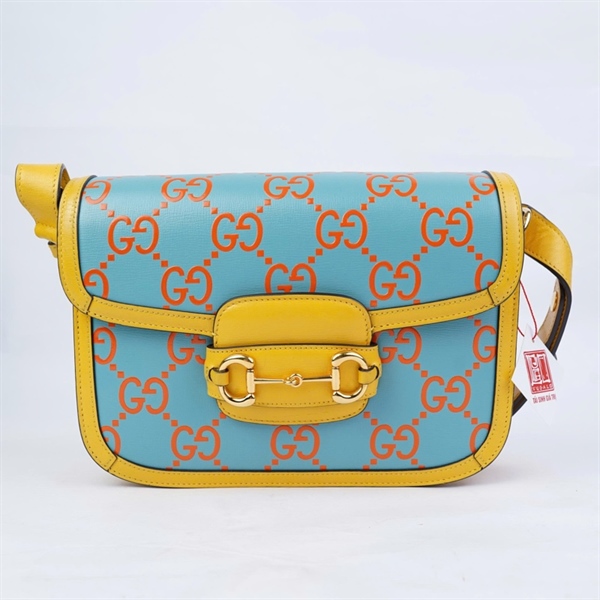 Túi GG 1955 xanh viền vàng (602204-520981) sz24 (A-T) KG+