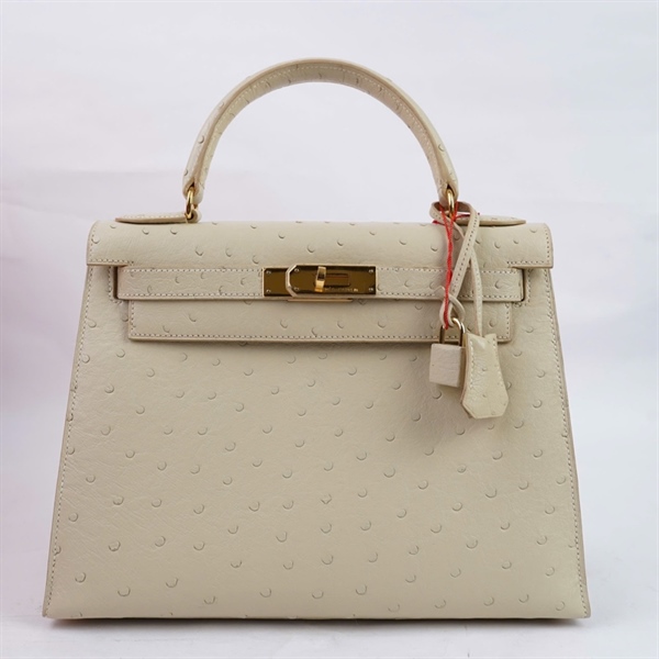 Túi Hermes Kelly da đà điểu nude kèm ổ + 2 chìa sz29 KG+ (2ty400) x