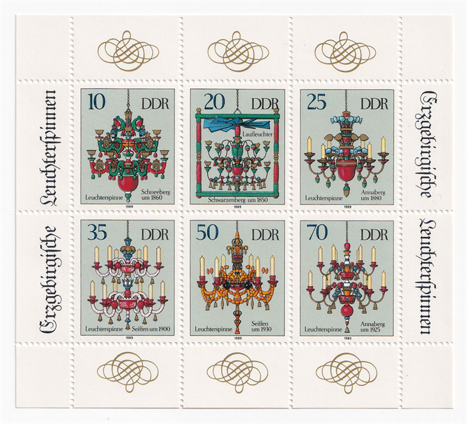 Tờ Tem Đông Đức - Đèn Chùm | DDR - Chandeliers 1989 (1) | Mint