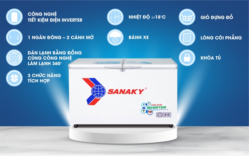 Tủ kem Sanaky inverter 305 lít 1 ngăn 2 cánh