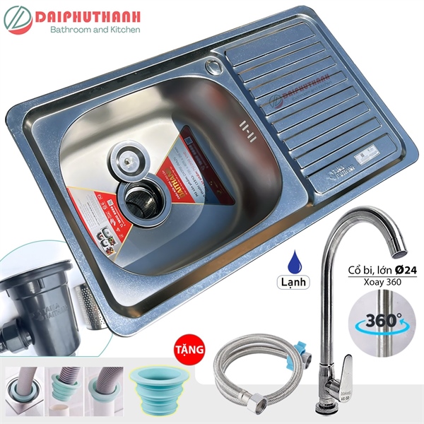 Chậu chén Đại Thành CVRA21 1 hộc 1 cánh kèm vòi nước (I)