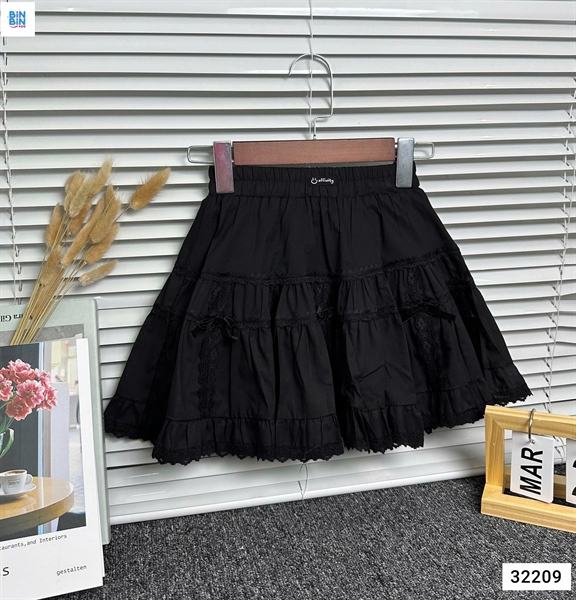 32209 - Chân váy Ren đính Nơ nhung Đen- Đại