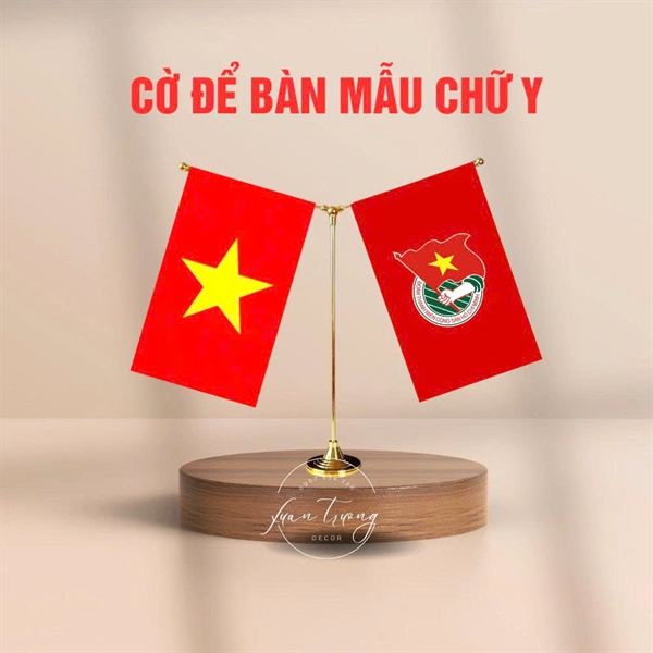 Bộ cờ Tổ quốc + cờ Đoàn để bàn chân kim loại chữ Y