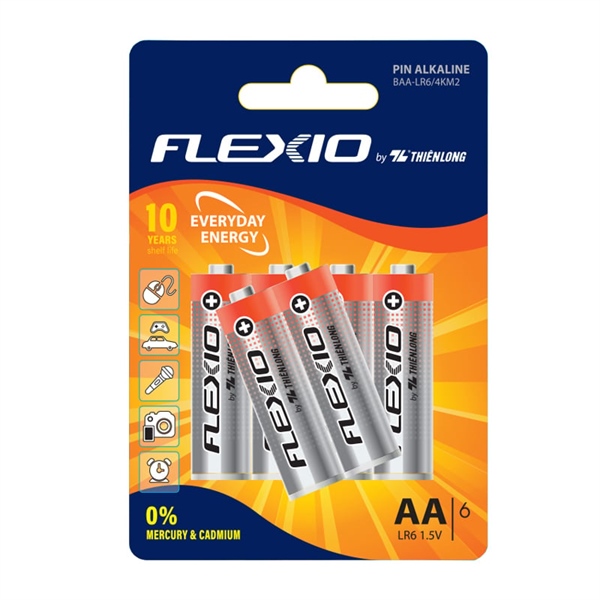 Pin Alkaline AA Thiên Long Flexio vỉ 6