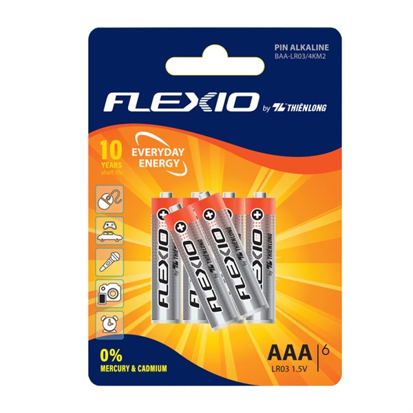 Pin Alkaline AAA Thiên Long Flexio vỉ 6