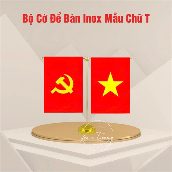 Bộ cờ Tổ quốc + cờ Đảng để bàn chân kim loại chữ T