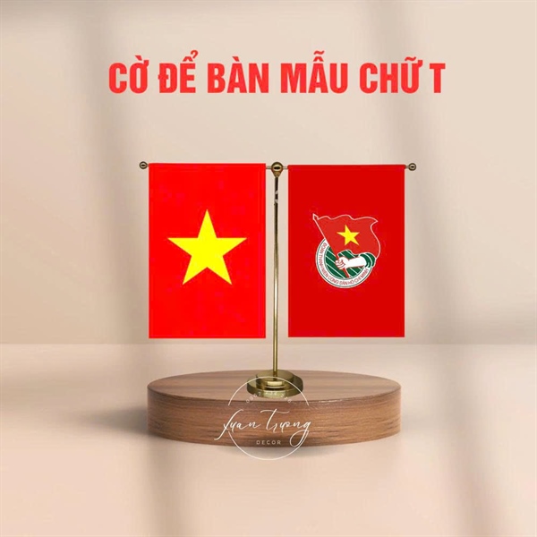 Bộ cờ Tổ quốc + cờ Đoàn để bàn chân kim loại chữ T