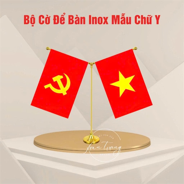Bộ cờ Tổ quốc + cờ Đảng để bàn chân kim loại chữ Y