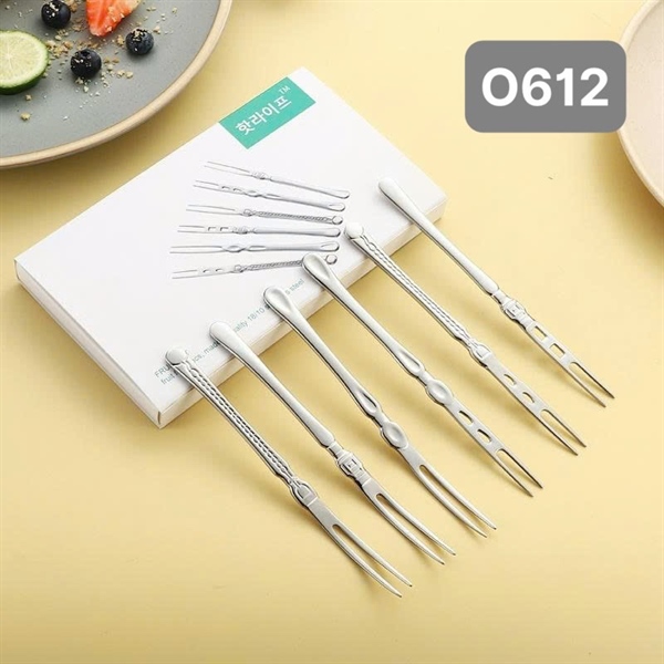 S108 - O612 Hộp 6 Nĩa Hoa Quả Lục Vân Hoa Inox 304 NK-AL612P6 [T100]