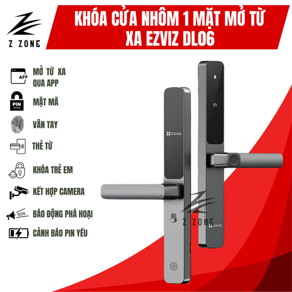 Khóa Cửa Nhôm Vân Tay Thông Minh EZVIZ DL06 – Mở Khóa Từ Xa Qua App, Vân Tay, Thẻ Từ, Mật Khẩu