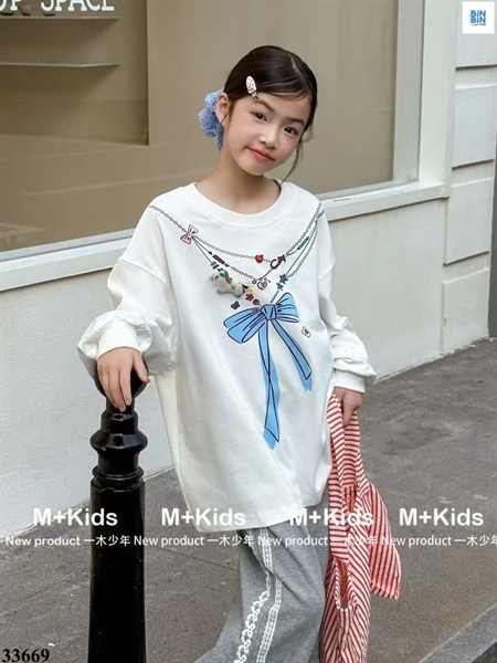 33669- Áo DT trắng vòng nơ đính đá