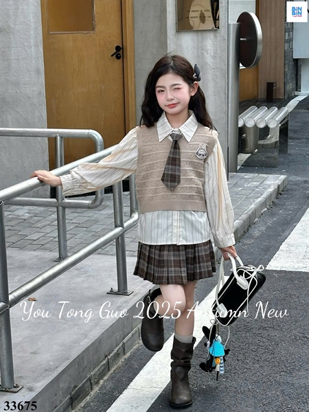 33675-Set váy 3 CT labu cà vạt nâu