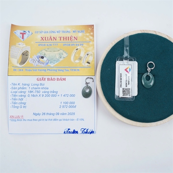 Charm vàng hạt ngọc giọt nước bọc vàng trắng+