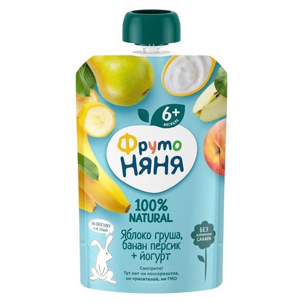 Trái cây nghiền Fruto vị chuối, táo, lê, đào, sữa chua 6M+ 90g
