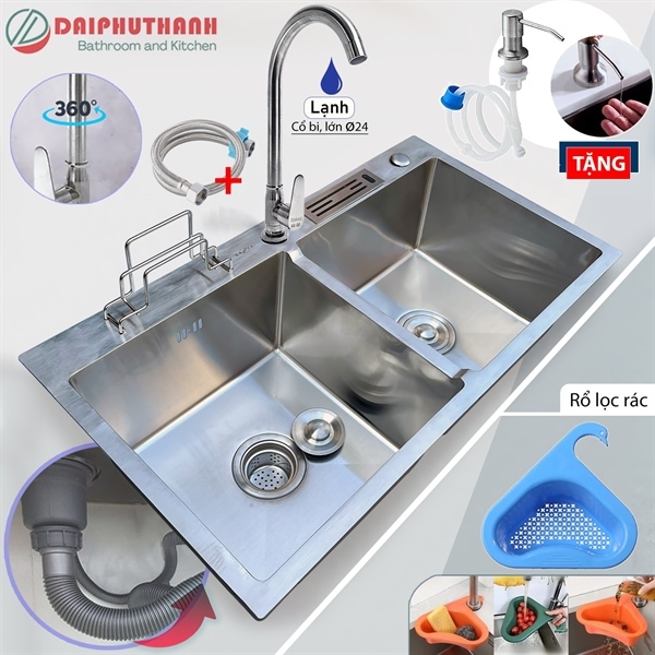 Chậu chén Kazta CV8245K 2 hộc dao thớt kèm vòi nước (I)