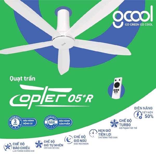Quạt trần 5 cánh Gcool Copter 05+R (trắng)