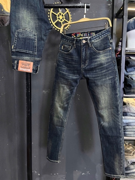 Jean Dài -QCSC- 2233 3K Denim xanh đậm was lót vàng chữ 7 màu